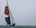 Fortunately only after the finish line: The mainsail of the "Malzia - Seaexplorer" with a large tear