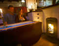 Open fireplace in the saloon of the "Roland von Bremen", Bermuda yawl from 1936
