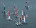 Nach einem starken Start an der ersten Wendemark in Top-Position: das Germany SailGP Team.