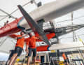 The new titanium foils in the SailGP class look like a bird, making the boats 15 per cent faster in the test. The 100 km/h speed limit is set to be broken in the near future