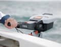The Travel XP in action, the tiller is fixed to the motor and can be folded down for storage