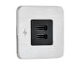 The stainless steel version of the TILE USB socket with two USB-C outputs