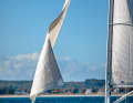 To furl, again go as far downwind as possible. The genoa is easy to furl in the lee of the mainsail