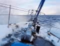 Snow on deck, spray in the air: the "Duen III" stomps to its next destination