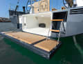 The bathing platform is quite low. This is good for bathing and for stowing the dinghy