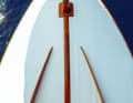 Instead of a canvas covering, the deck was given a coating of a mixture of epoxy and sand quartz to make it non-slip.
