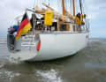 The Skorpion yacht is built from steel as a round bilge. The original plan was to go to the Amazon, but now the cruise plan includes the North Sea and Baltic Sea for the time being