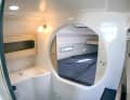 There is a triangular berth in the foredeck, which can be separated by a sliding door. If you want to go there, you have to walk through the wet room