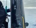 The halyard has cut a long crack in the mast