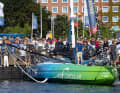 Here the fans are watching "Holcim - PRB", which Rosalin Kuiper is skippering for the first time in the Ocean Race Europe.
