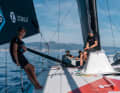 Sailing in the doldrums before the wind finally came in the night.