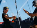 Cole Brauer und Boris Herrmann in der Boka Bay. Foto: Lloyd Images/The Ocean Race Europe 2025