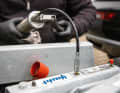 On braked trailers, the overrun hitch is located at the front of the drawbar. It should be checked once a year for correct seating and lubricated using a grease gun
