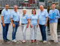 Die Organisatoren (von links): Sportdirektor Jens Kath, der LYC-Vorsitzende Lutz Kleinfeldt, Birgit Stamp-Oehme, Projektleiterin der TW, Undine Heider, Geschäftsführung uba, Frank Schärffe, Geschäftsführer Travemünder Woche gGmbH, und Christian Martin Lukas, Geschäftsführer LTM