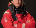 Studioaufnahme von Justine Mettraux vor dem Vendée-Globe-Start.