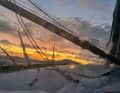 "Vulnerable" skipper Sam Goodchild during the golden-lit frenzy in the South Atlantic.