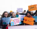 Fans celebrate Justine Mettraux in the finish harbour of the Vendée Globe.