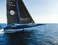 The reason for this is the damaged starboard foil following a collision. Shown here in repaired and perfect condition at the Arkea Ultim Challenge at the beginning of the year