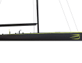 The mast is far aft, the main boom reaches almost to the stern