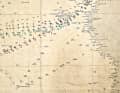 Chaque croix de l'ancienne carte marque un jour sur la route vers les mers du Sud par 96° ouest.