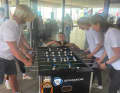 Fun playing table football: members of the national sailing team at the Kiel-Schilksee Olympic Centre