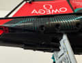 The Lego construction also achieves the complex shape of the hull using moulded parts