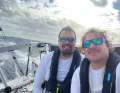 Die "Sharifa"-Co-Skipper Rasmus Töpsch (r.) und Cord Hall am 12. Februar auf dem Atlantik.