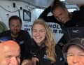 Rosalin Kuiper with her crew: Carolijn Brouwer, Franck Cammas (top right), Alan Roberts (top left) and Nico Lunven.