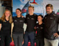 Die Malizia-Crew für Etappe eins (v.r.n.l.): Boris Herrmann, Cole Brauer, Will Harris, Justine Mettraux und Anbordreporterin Flore Hartout.