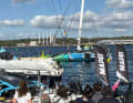Here the demolished and masked "Holcim-PRB" returns to the dock in Kiel.