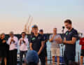 Lennart Burke und Melwin Fink bei der Prolog-Siegerehrung in Cádiz…