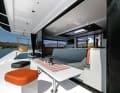 Covered terrace with a view. The saloon can be opened aft, the couch can be folded down