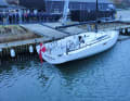Big day in Haderslev. The new XR 41 is christened and the almost V-shaped frame at the stern is visually striking