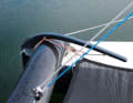 The rudders work on the outer hulls and fold up automatically when they touch the ground