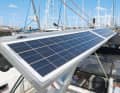 Rare: Two 50 Wp solar panels are permanently attached to both sides of the boom of the furling mainsail