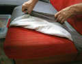 Extra protection: the owner has sewn covers to protect the saloon cushions at sea