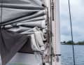 Easily accessible: The mainsail is accessible from the coachroof. Useful: Tensioning rail for the jib halyard