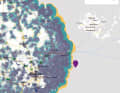 Abdeckung des Telia-5G-Netzes rund um Stockholm. Wirklich schnell ist das Netz über Land, im grünen Streifen ist LTE gleichwertig