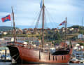 The replica of the "Pinta" in the harbour of Vigo commemorates Columbus' discovery of the New World
