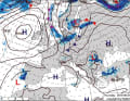 Eine klassische Tiefdrucklage mit Wind und Regen, wie sie Ende Juni über Nordeuropa häufig anzutreffen ist