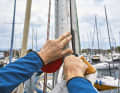 To measure the mast drop, determine the length from the top of the mast to a fixed point
