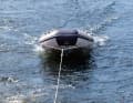 At 5.6 kilograms, the towing resistance is okay. The boat tracks cleanly