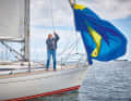 The recovery tube makes handling the large sail much easier for small crews