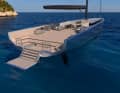 The bathing platform is part of the deck and unfolds at the touch of a button