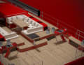 The companionway is offset to port, allowing a fixed table to starboard.
