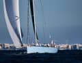 Himmlisch blau lackiert: Hanno Ziehms modifizierte Marten 49 "Moana" beim Transat-Start