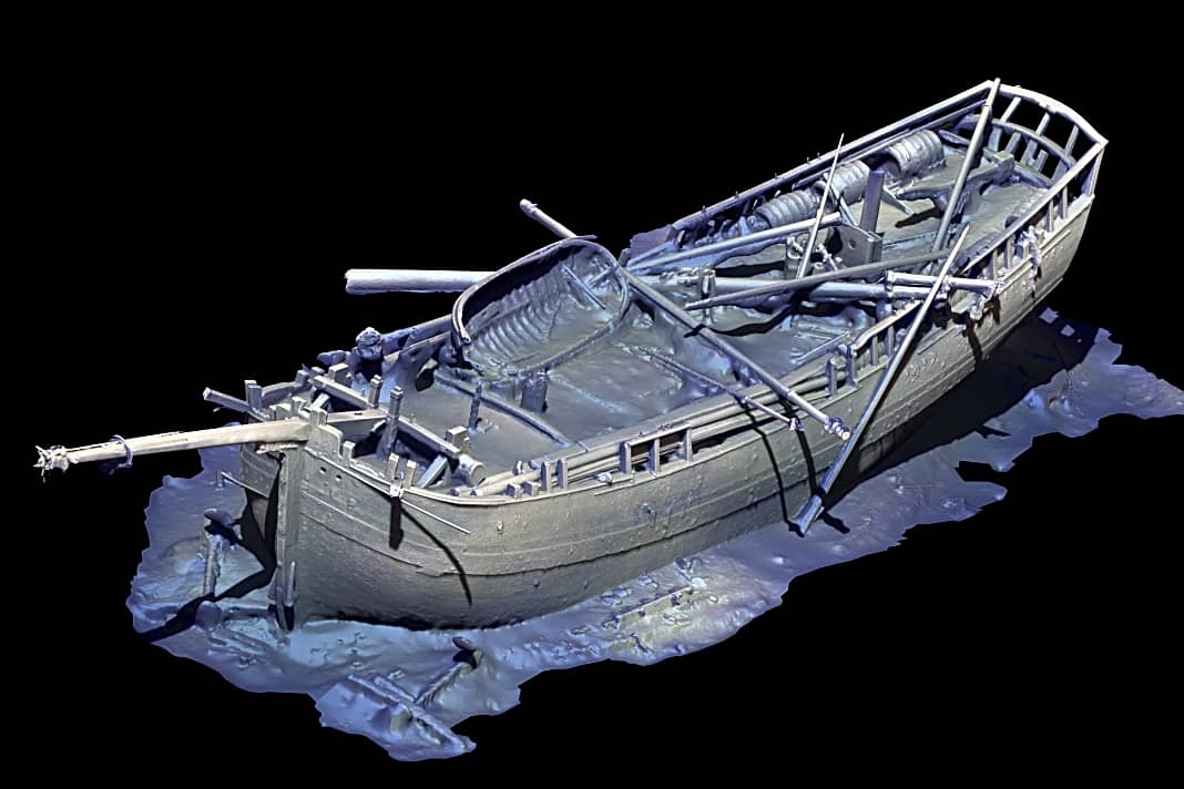 Virtuelles 3D-Bild eines Schiffswracks, zusammengesetzt aus Tausenden Unterwasserfotos