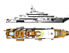 Cruse Naval Design ist das Hamburger Designbüro von Jens Cruse, der viele Jahre 3-D-Entwürfe für namhafte deutsche Großyachtwerften anfertigte. Das jüngste Motoryachtkonzept des kreativen Hanseaten misst 90 Meter in der Länge und bietet dank elf Luken im Rumpf vielseitige Staumöglichkeiten für Toys, Tender und Rettungs-boote sowie eine konstruktive Herausforderung für die ausführende Werft.