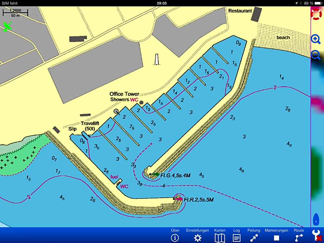 Der Hafen Sa Rapita im Vergleich: Die NV-Karte liefert die wichtigsten Infos auf einen Blick, schönes Kartenbild, alle Wassertiefen.