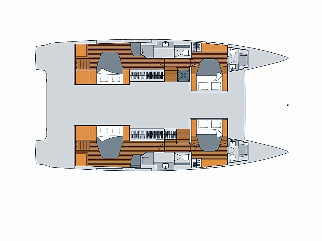 Noch ein Novum: Version Double Maestro mit zwei großen Eignerkabinen achtern und zwei kleineren Gästekabinen im Vorschiff
